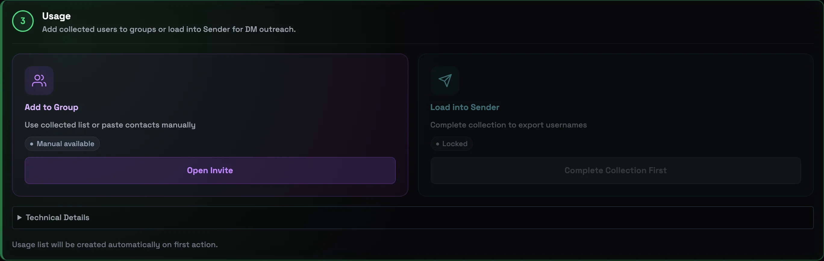 Step 3 Use: add to group or load into Sender